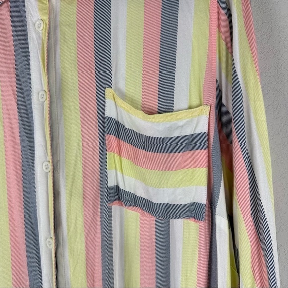 Torrid Yellow Pink Gray Striped Lizzie Button Up Long Sleeve Top Size 4X - Picture 4 of 7